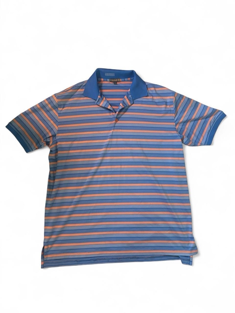 Peter Millar Blue and Orange Striped Polo